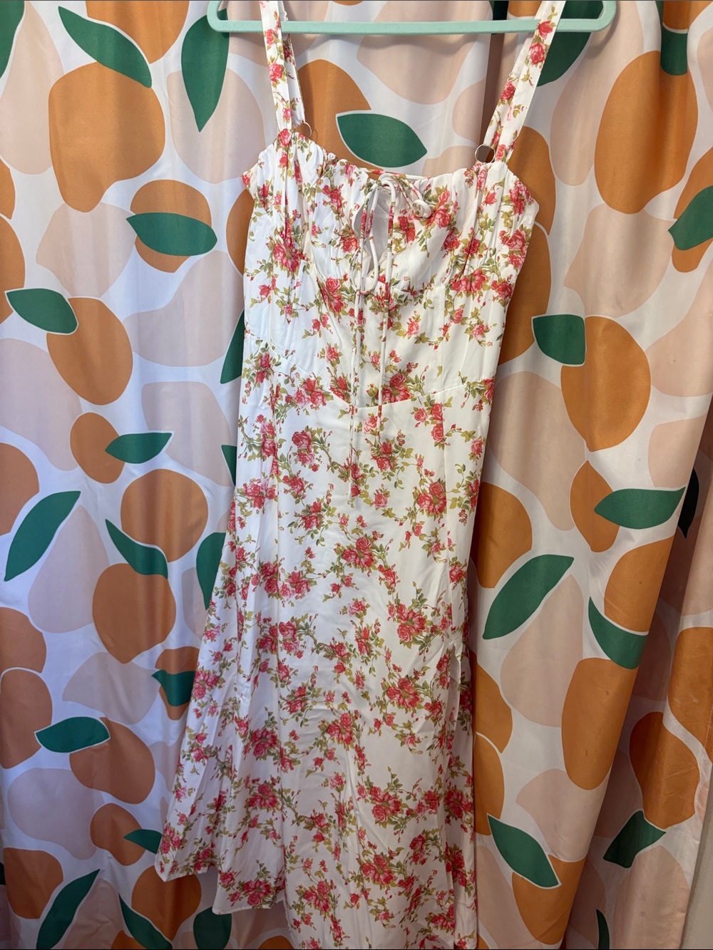 Women’s White Floral Sundress with Pink Rose Print